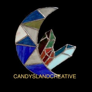 Handmade multi colored stained glass moon and crystals sun catcher